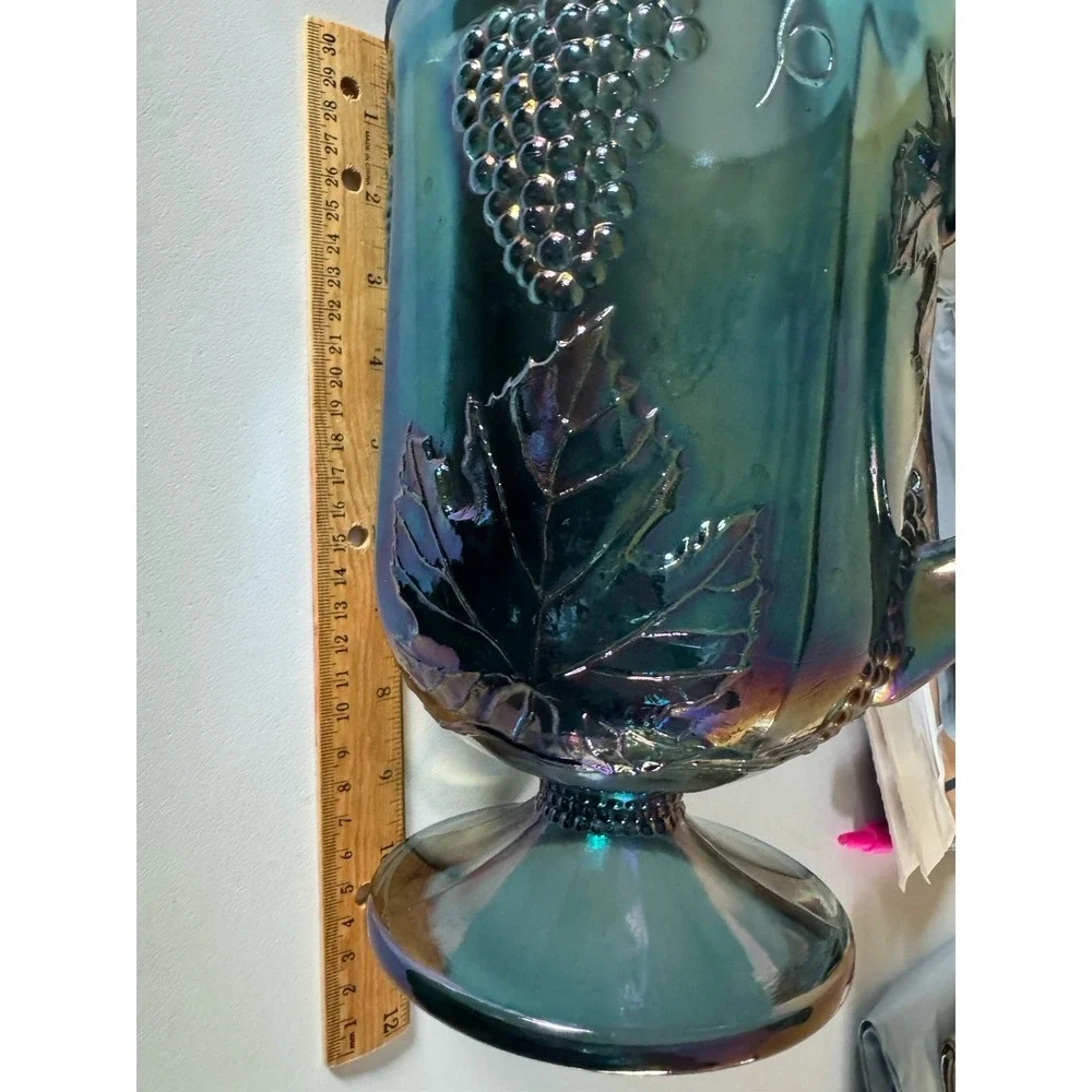 Vintage Indiana Glass Blue Carnival Harvest‎ Grape Water Pitcher Iridescent MCM